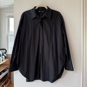 ZARA Oversized Poplin Black Button-Up Shirt | Size S